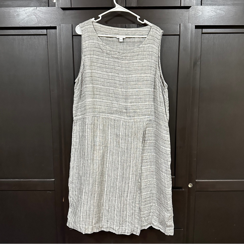 Pure Jill 100% Linen Faux Wrap Shift Dress Gray Lagenlook Sleeveless Size XL - Picture 2 of 13